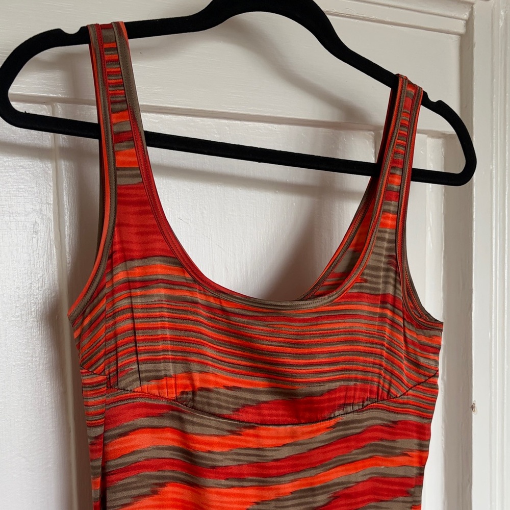 Missoni Striped Scoop Neck Mini Dress in Orange and Brown - Picture 3 of 5